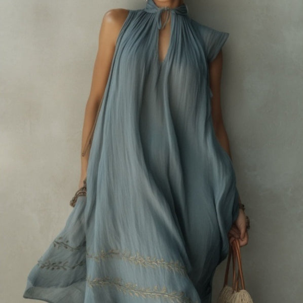 Womens Sleeveless Dress with Lace Trim and Hair Ties