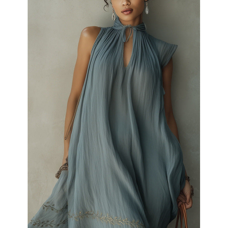 Womens Sleeveless Dress with Lace Trim and Hair Ties