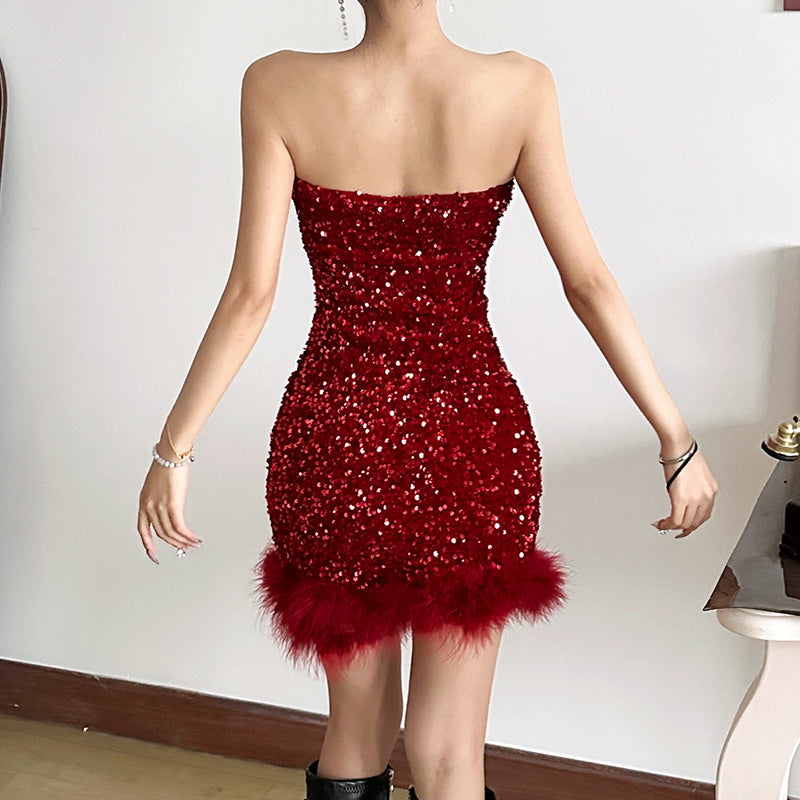 Womens Sexy Bandeau Dress with Body-hugging Silhouette