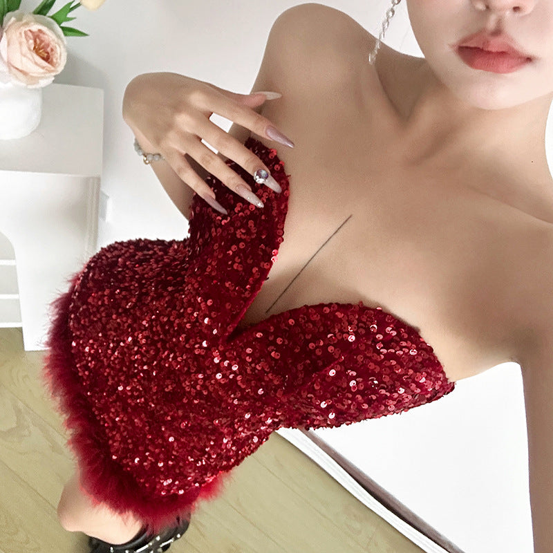 Womens Sexy Bandeau Dress with Body-hugging Silhouette