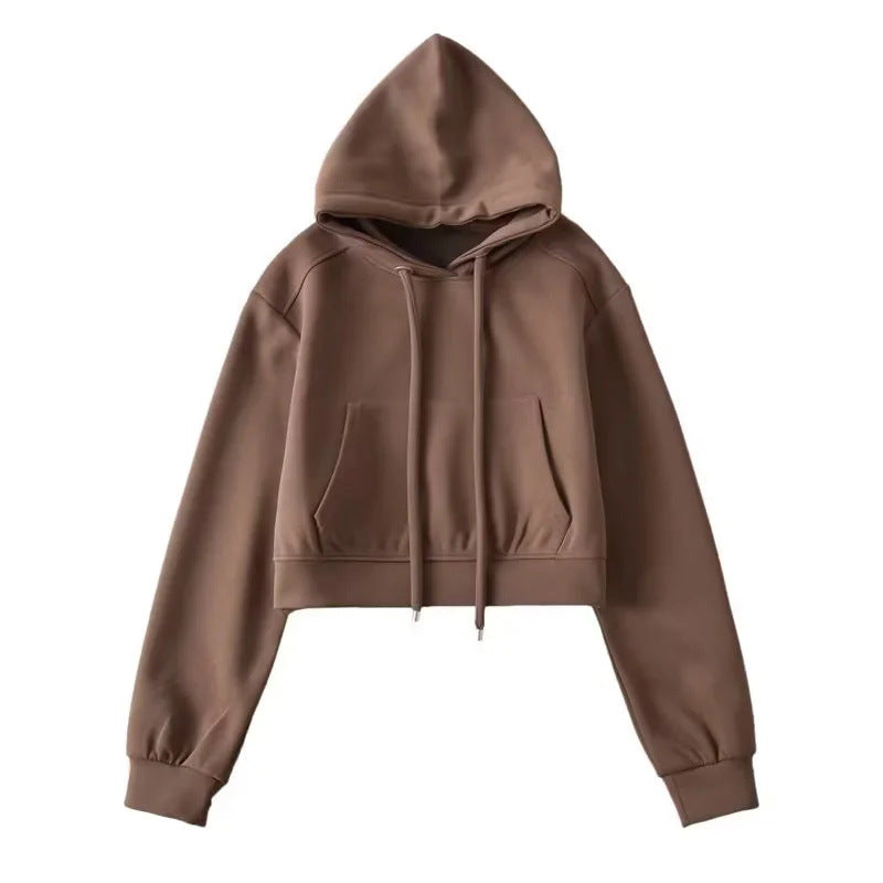 Hooded Cropped Sweatshirt for Women - Casual Sports Jacket