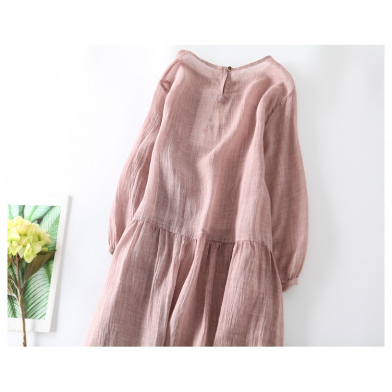 Chic Round-Neck Midi Swing Dress for Effortless Style