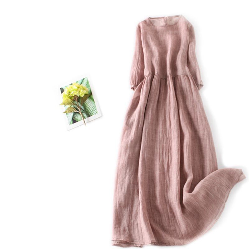 Chic Round-Neck Midi Swing Dress for Effortless Style