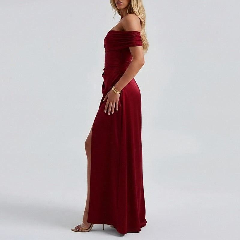 Elegant Waist-cinching Slim-fit Solid-color Long Dress