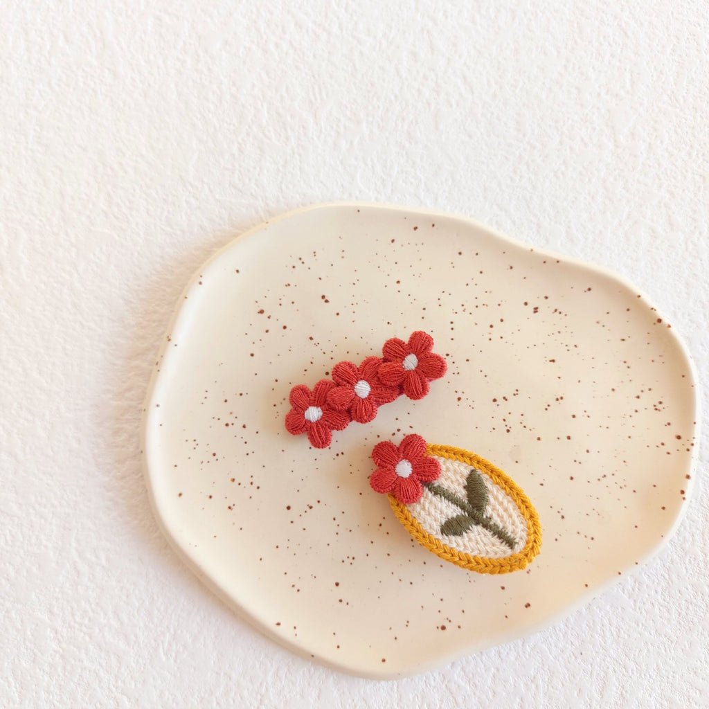 Girls Fully Wrapped Knitted Red Small Flower Hair Clip