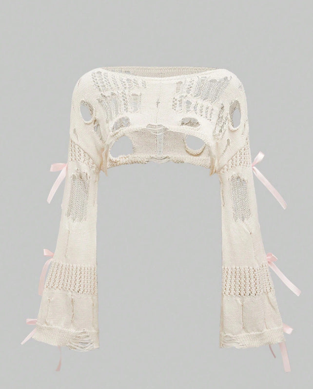 French-style Vintage Lace-up Hollow-out Sweater for Women