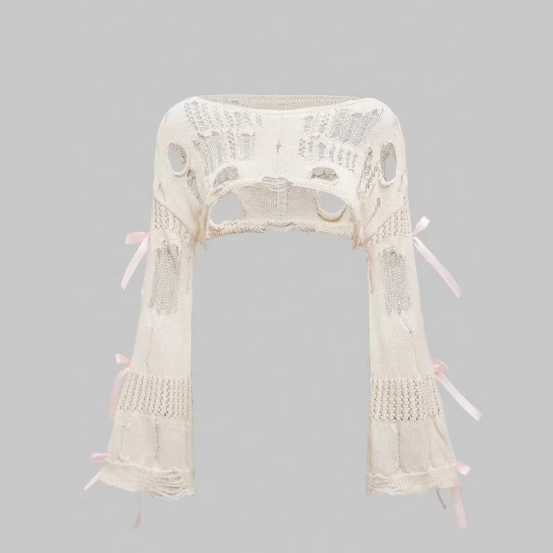 French-style Vintage Lace-up Hollow-out Sweater for Women