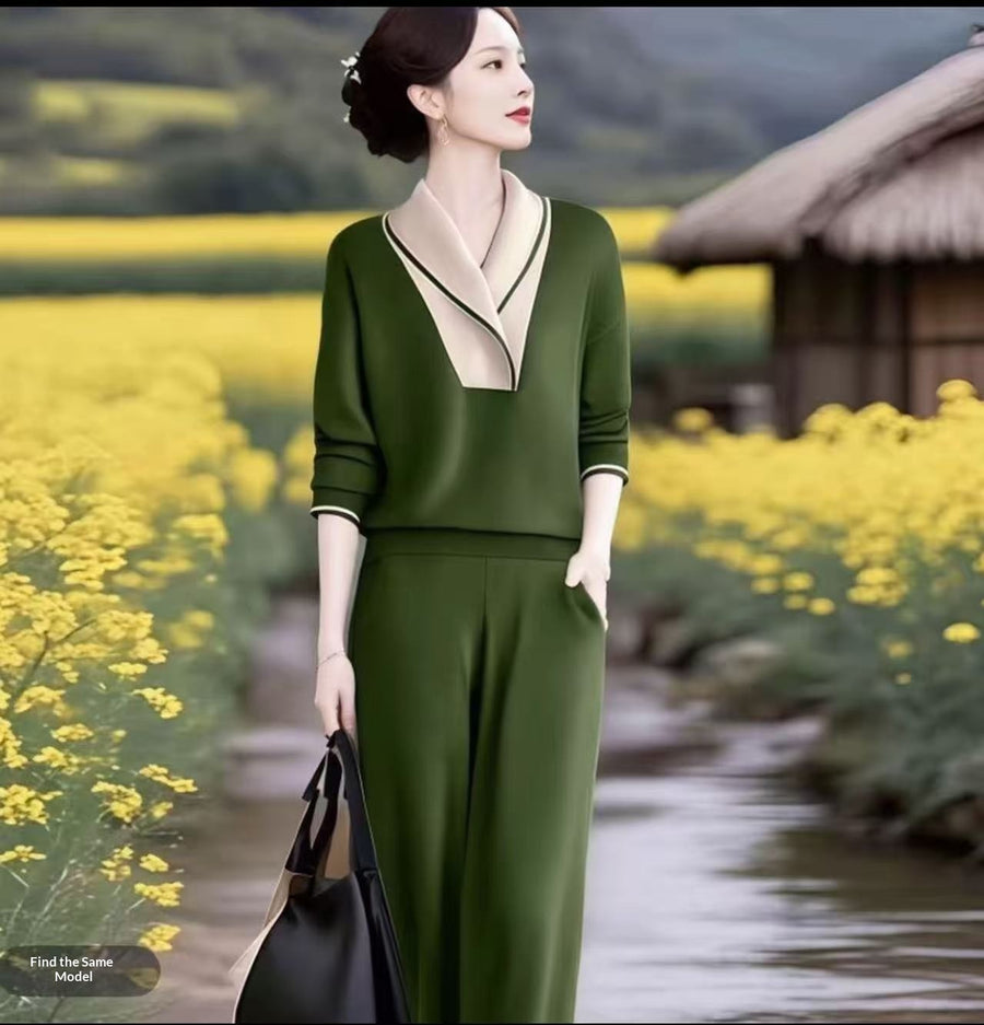 High-Waisted Western-Style Elegant Straight-Leg Pants Set