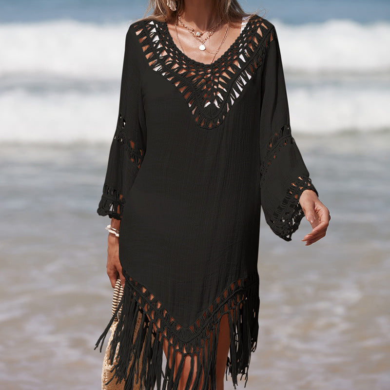 Solid Color Long Tassel Sun Protective Cover Up for Women