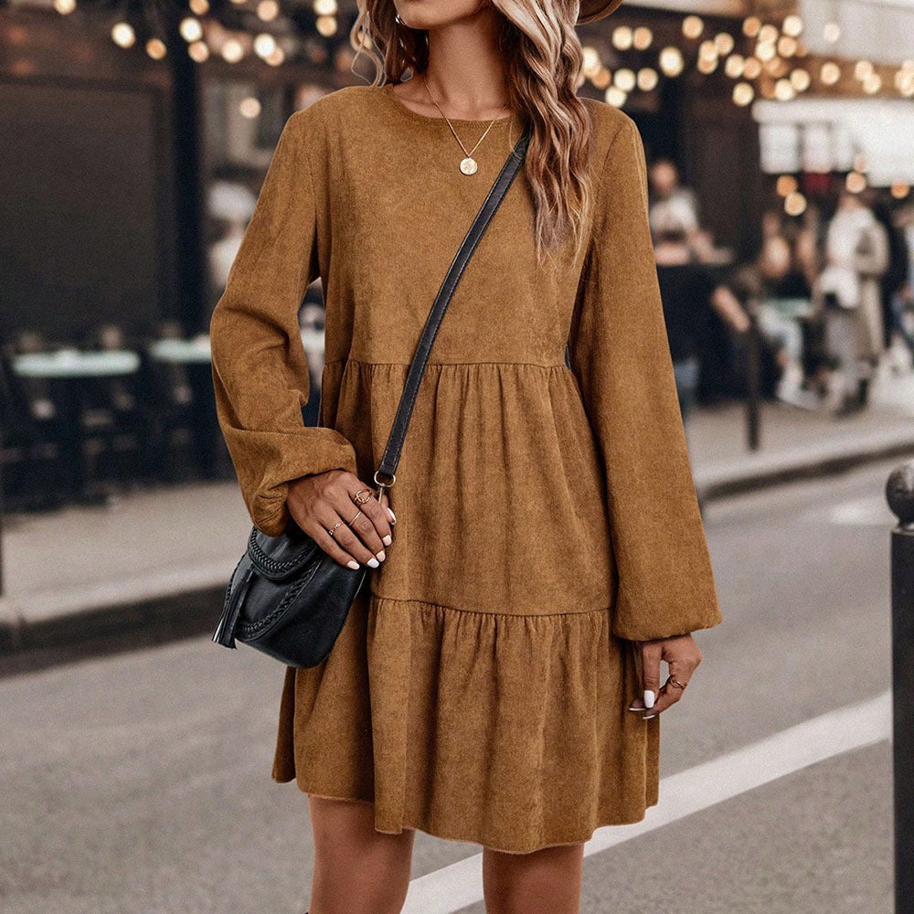 Womens Ruffled Round-neck Dress - Stylish & Comfortable