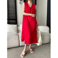 Breathable V-neck Loose-fit Sleeveless Dress for Women