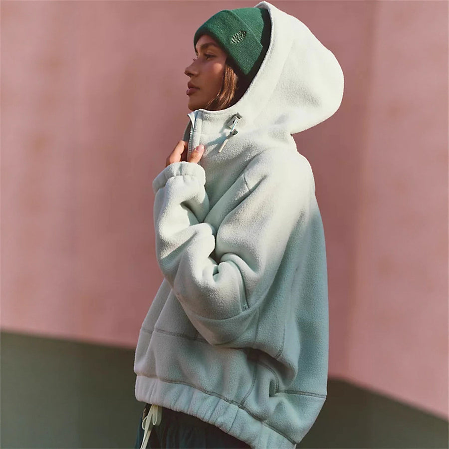 Zip-up Long-sleeve Pullover Hoodie for Street Style