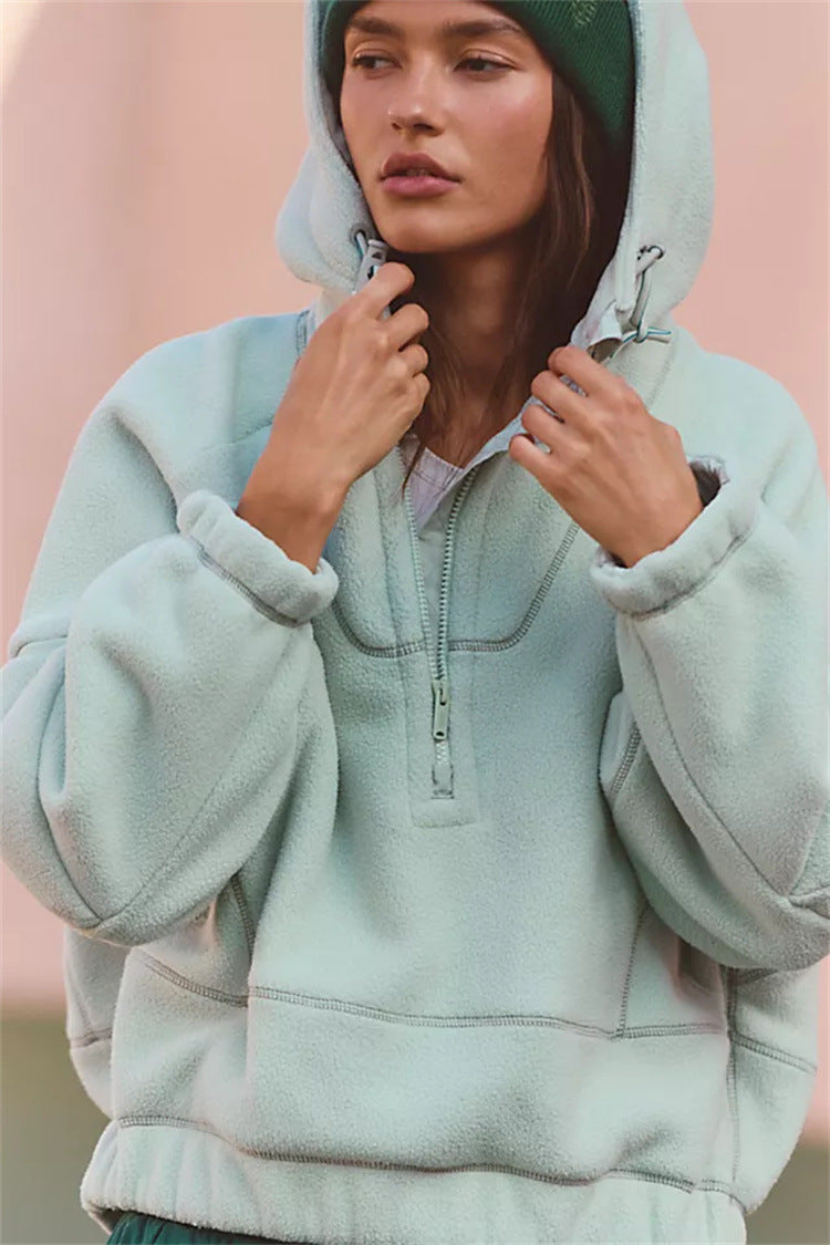 Zip-up Long-sleeve Pullover Hoodie for Street Style