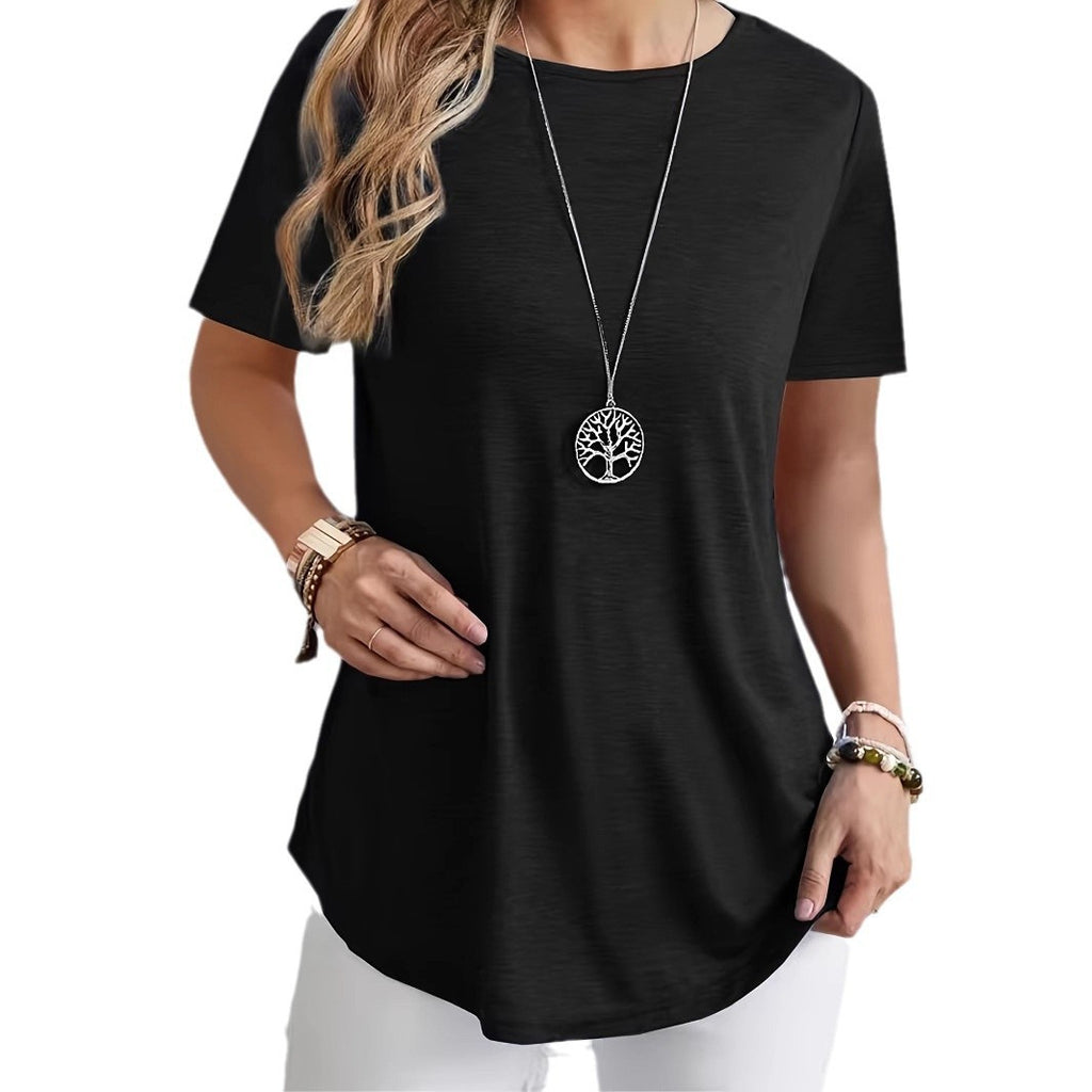 Elegant Back-Button Solid-Color T-Shirt for Women