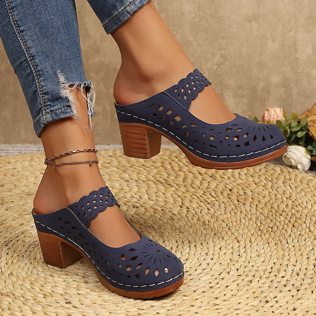 Womens Closed-toe Slip-on Sandals with Chunky Heel