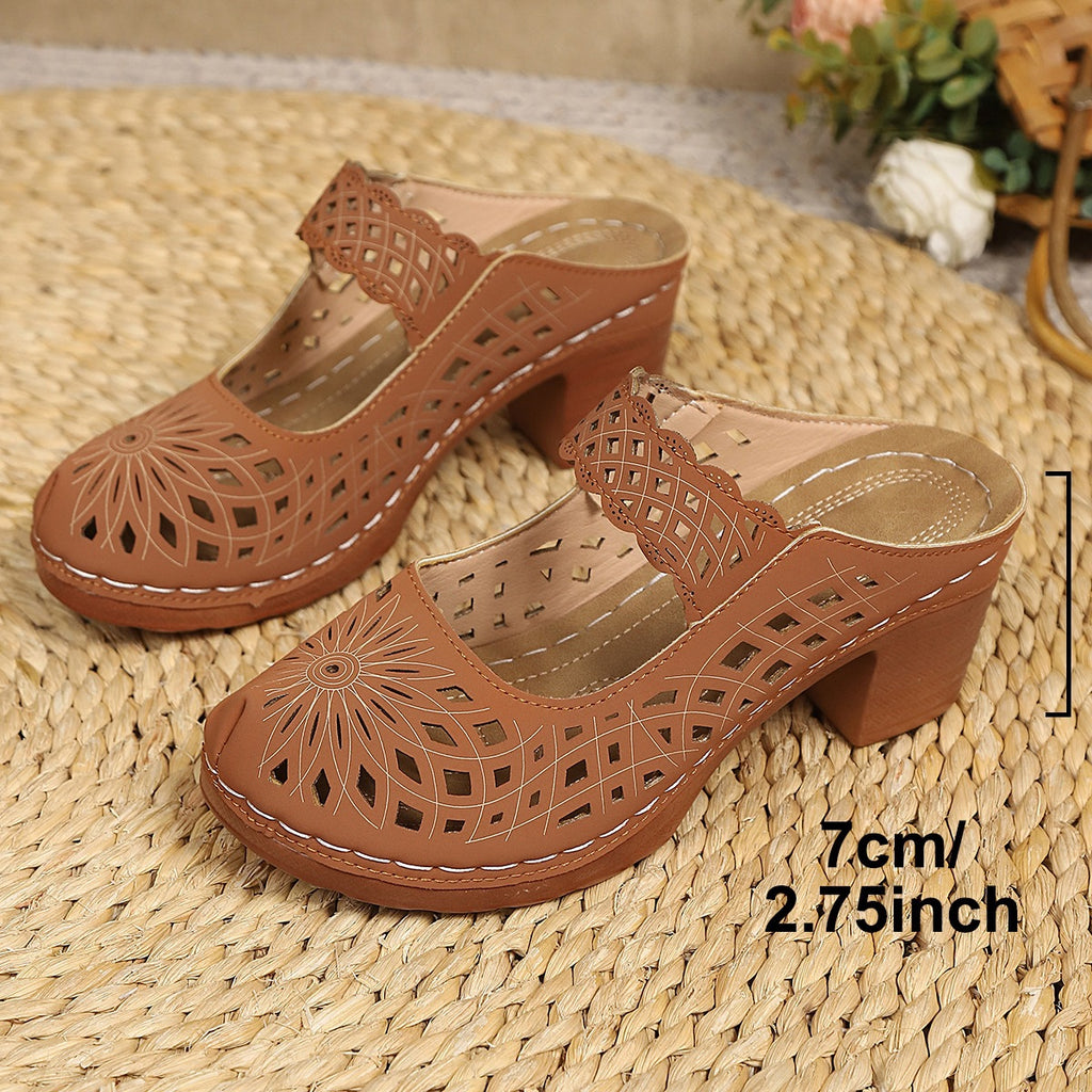 Womens Closed-toe Slip-on Sandals with Chunky Heel