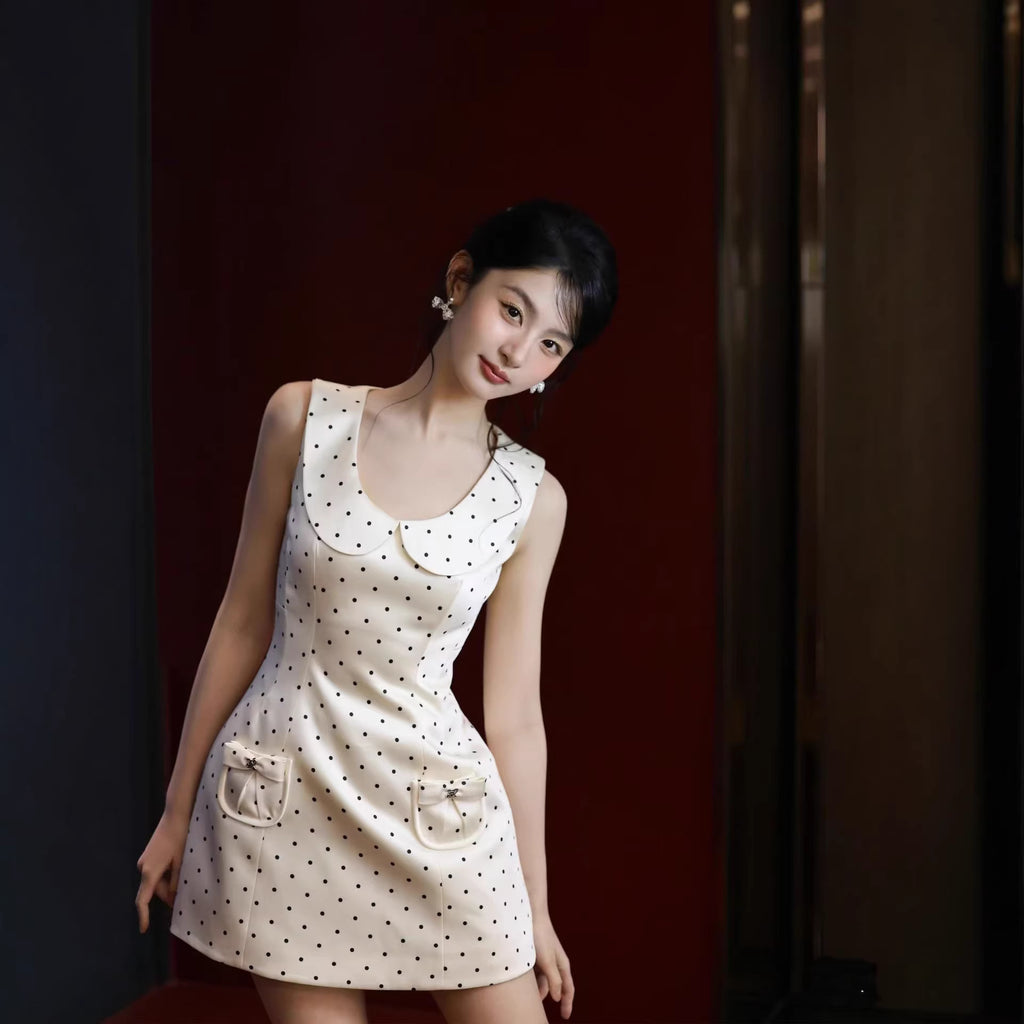 Polka-dot French-style Elegant Waist-cinching Dress