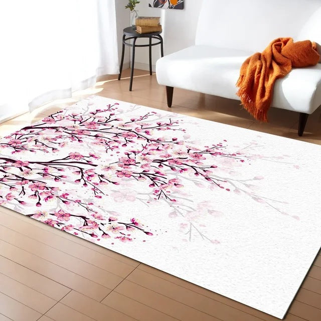 Pastel Cherry Blossom and Crescent Moon Non-Slip Floor Mat