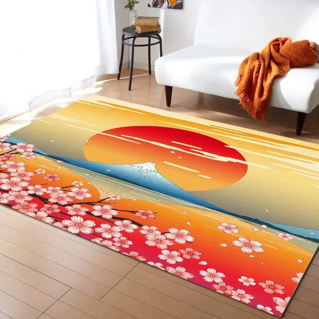 Pastel Cherry Blossom and Crescent Moon Non-Slip Floor Mat