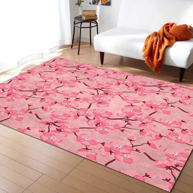 Pastel Cherry Blossom and Crescent Moon Non-Slip Floor Mat