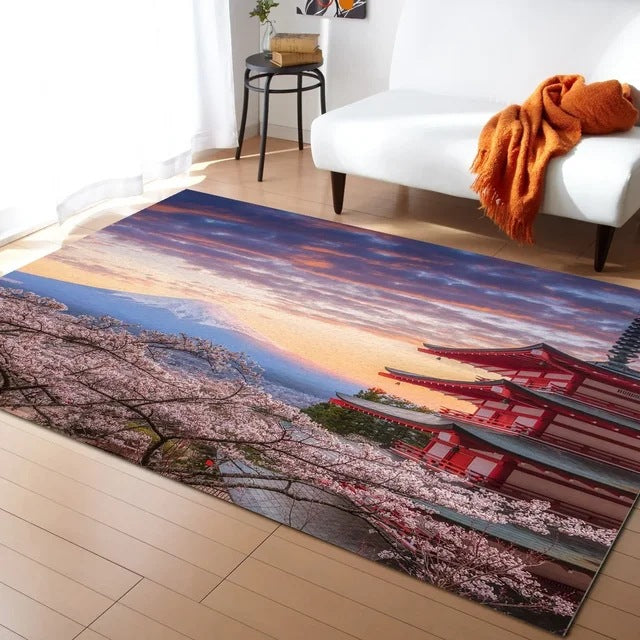 Pastel Cherry Blossom and Crescent Moon Non-Slip Floor Mat
