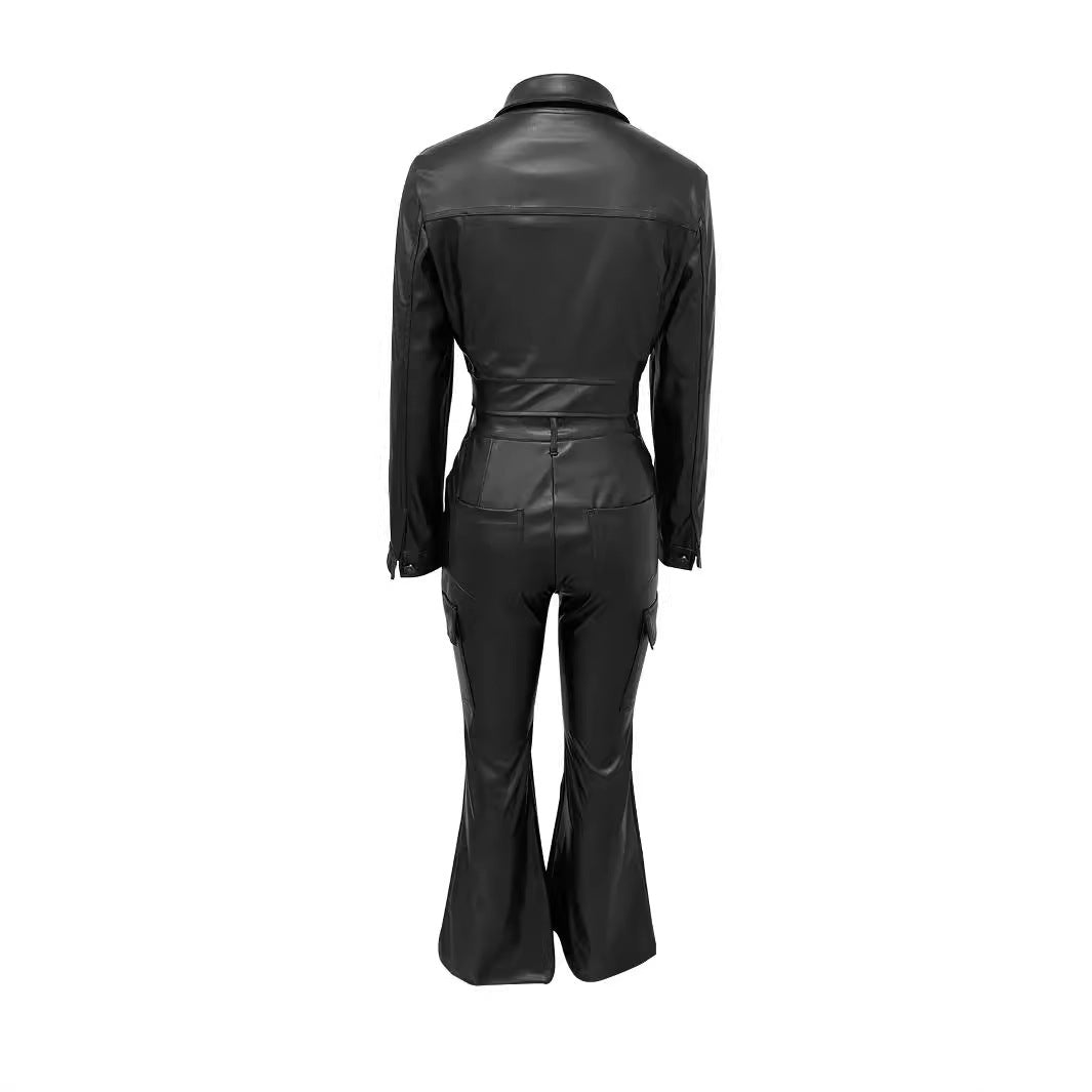 Suit-style Leather Jacket & Cardigan Set for Trendy Looks