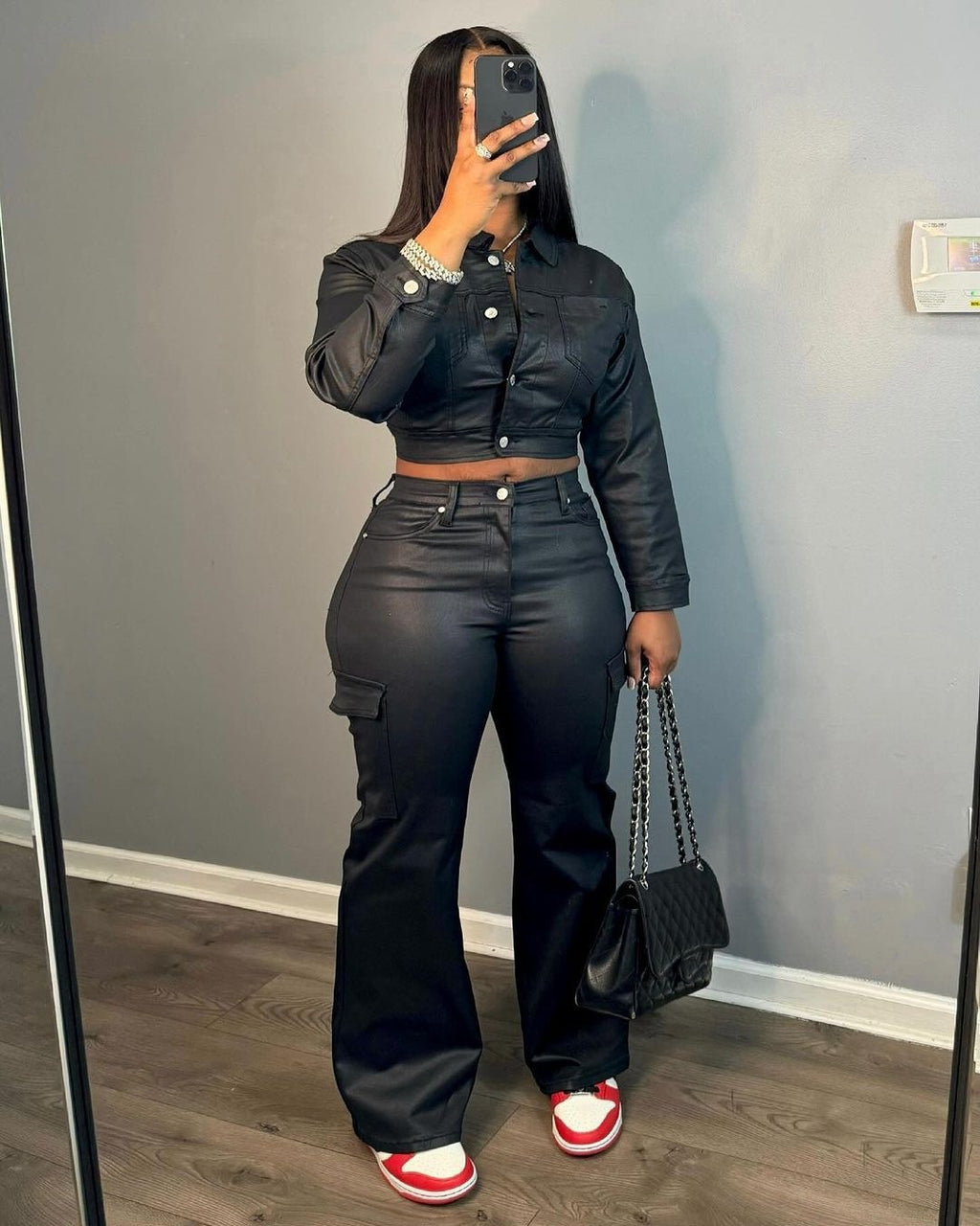 Suit-style Leather Jacket & Cardigan Set for Trendy Looks