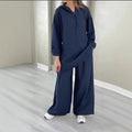 Half-Zip Top and Wide-Leg Pants Set - Trendy Ring Set