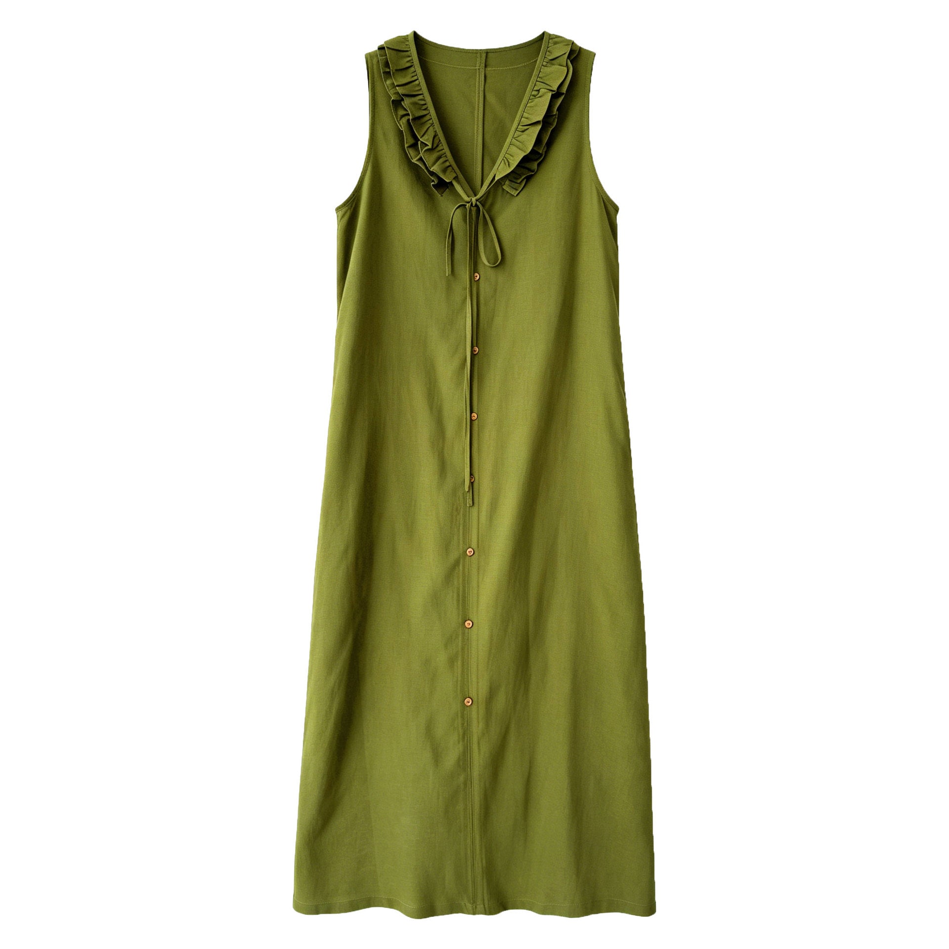 Womens Sleeveless V-Neck Dress With Ruffle Trim