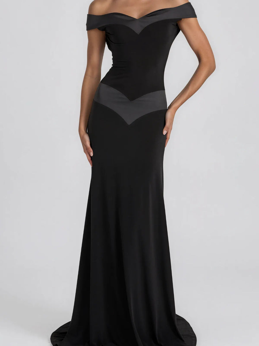 One-shoulder V-neck Panelled Mermaid Dress for Ladies