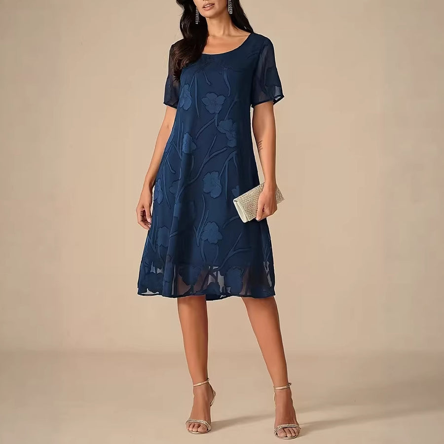 Womens SpringSummer Solid-Color Crew-Neck Slim-Fit Dress