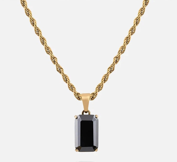 Stylish Titanium Steel Geometric Black Zircon Necklace