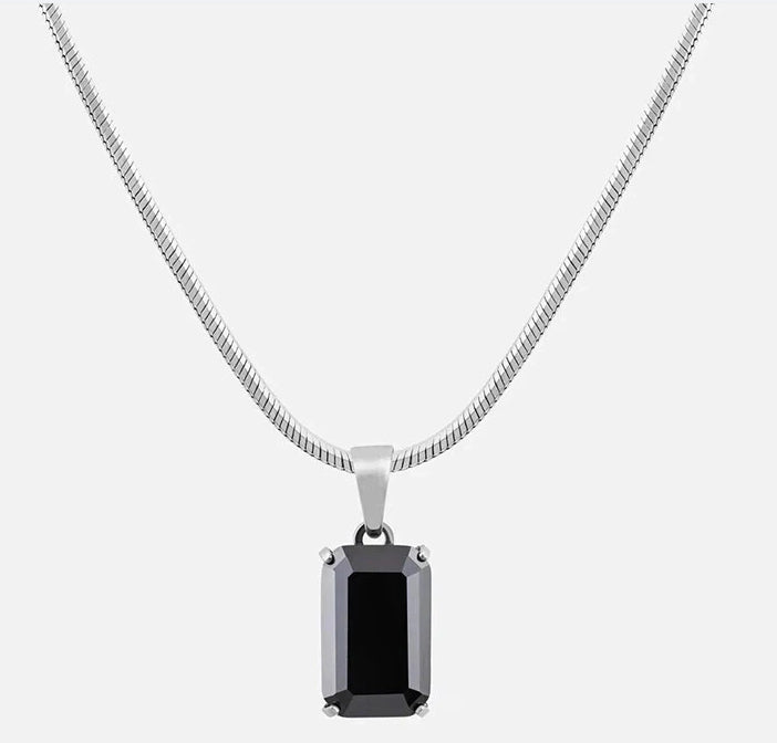 Stylish Titanium Steel Geometric Black Zircon Necklace