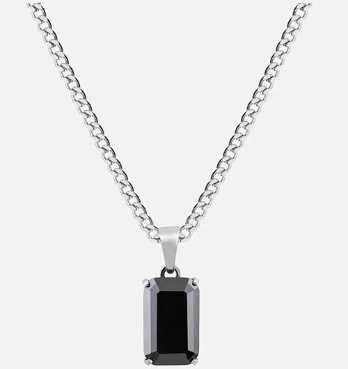 Stylish Titanium Steel Geometric Black Zircon Necklace
