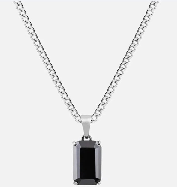 Stylish Titanium Steel Geometric Black Zircon Necklace