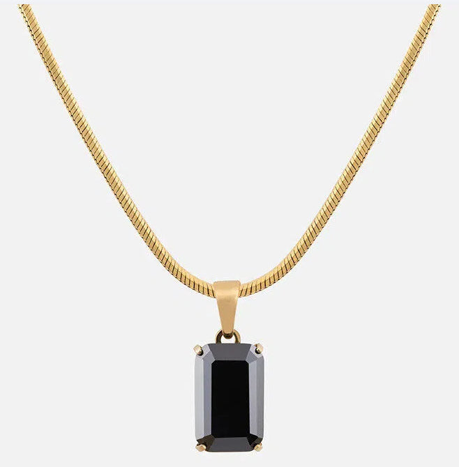 Stylish Titanium Steel Geometric Black Zircon Necklace
