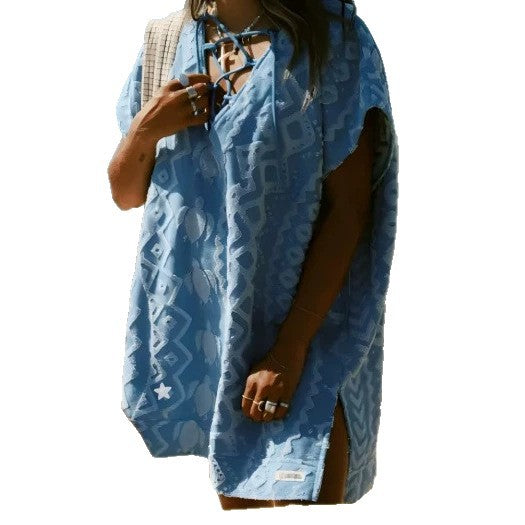 Beach Vacation Loose V-Neck Dress Cover-Up for Effortless Style