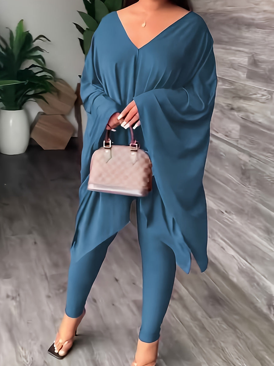 Fashionable Homey Solid-color Casual Chic Two-piece Set
