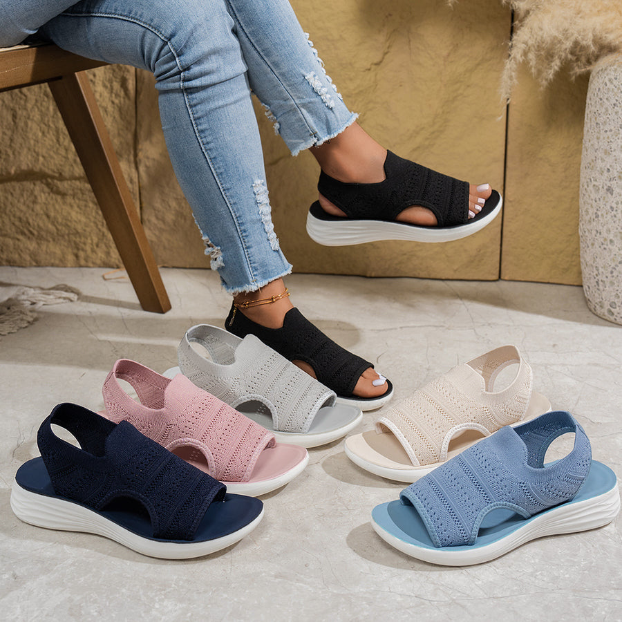 Step Platform Fish-mouth Hollow-out Knit Sneakers for Women