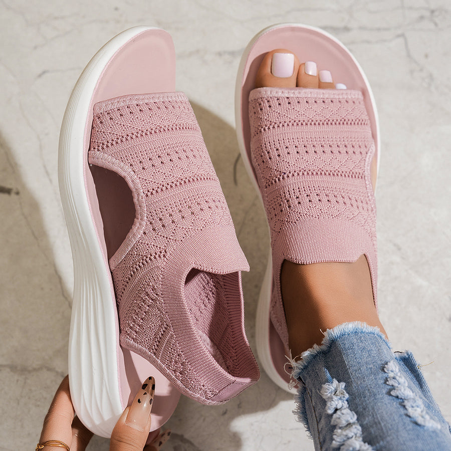 Platform Fish-mouth Hollow-out Knit Sneakers for Women