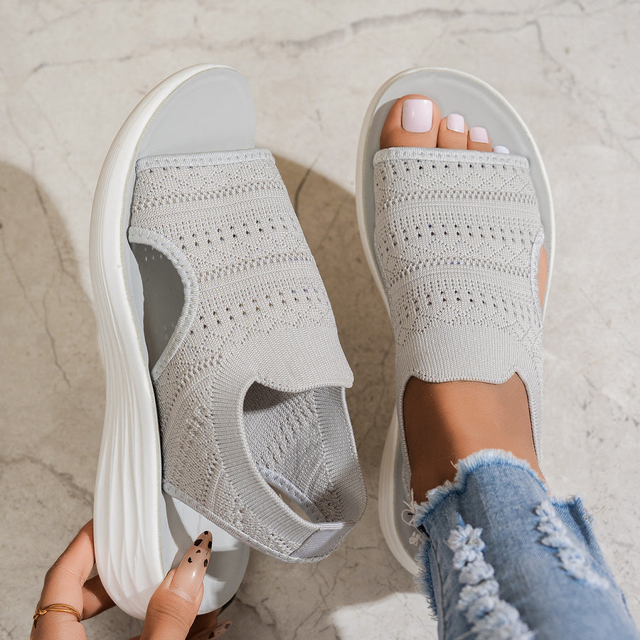 Platform Fish-mouth Hollow-out Knit Sneakers for Women