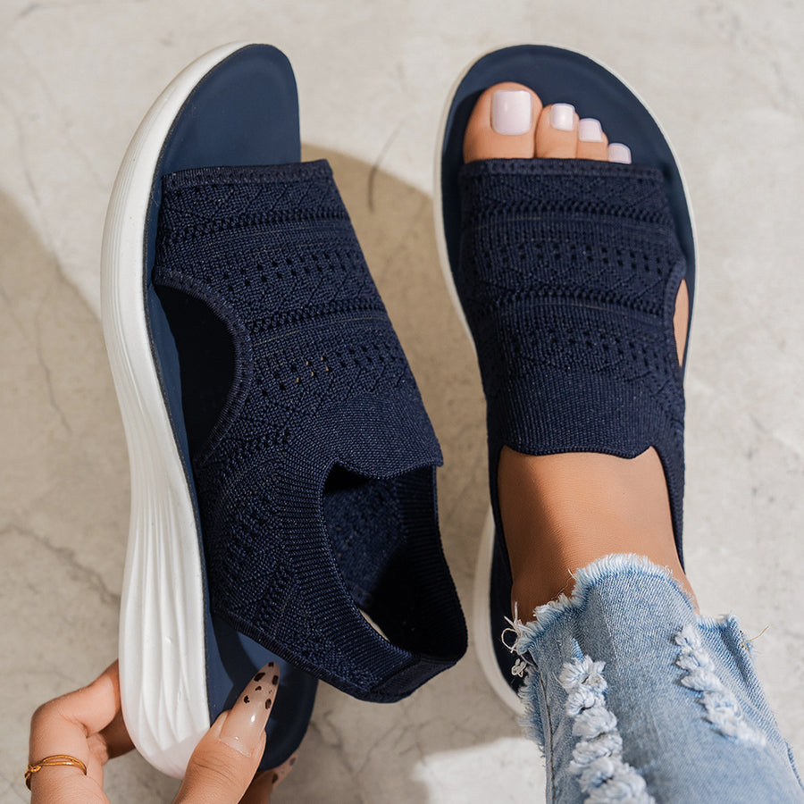 Platform Fish-mouth Hollow-out Knit Sneakers for Women