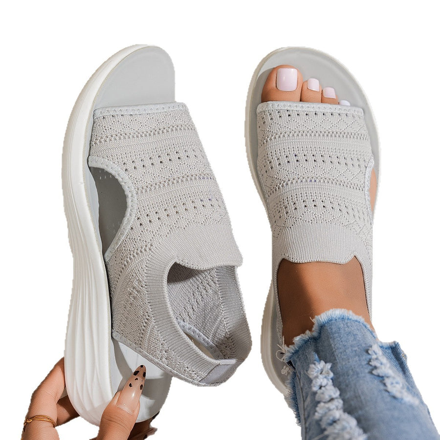 Platform Fish-mouth Hollow-out Knit Sneakers for Women