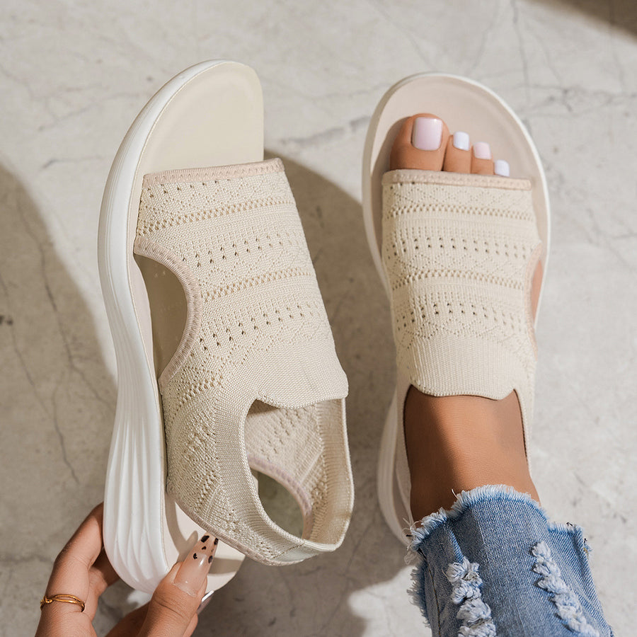 Platform Fish-mouth Hollow-out Knit Sneakers for Women