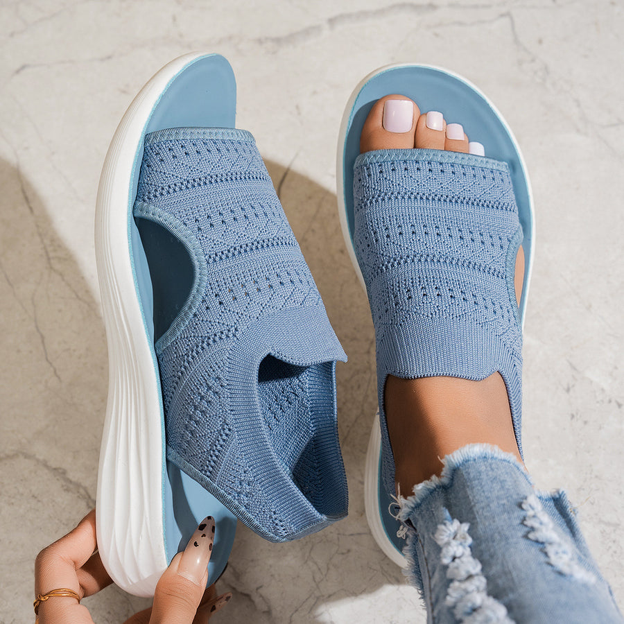 Platform Fish-mouth Hollow-out Knit Sneakers for Women