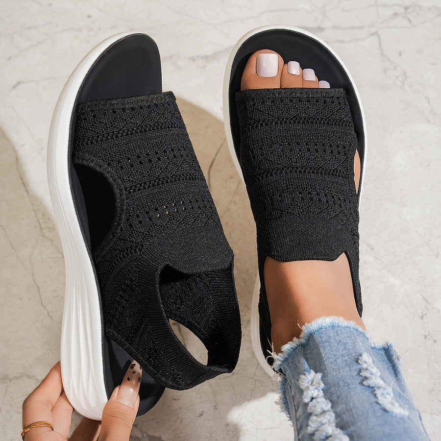 Platform Fish-mouth Hollow-out Knit Sneakers for Women