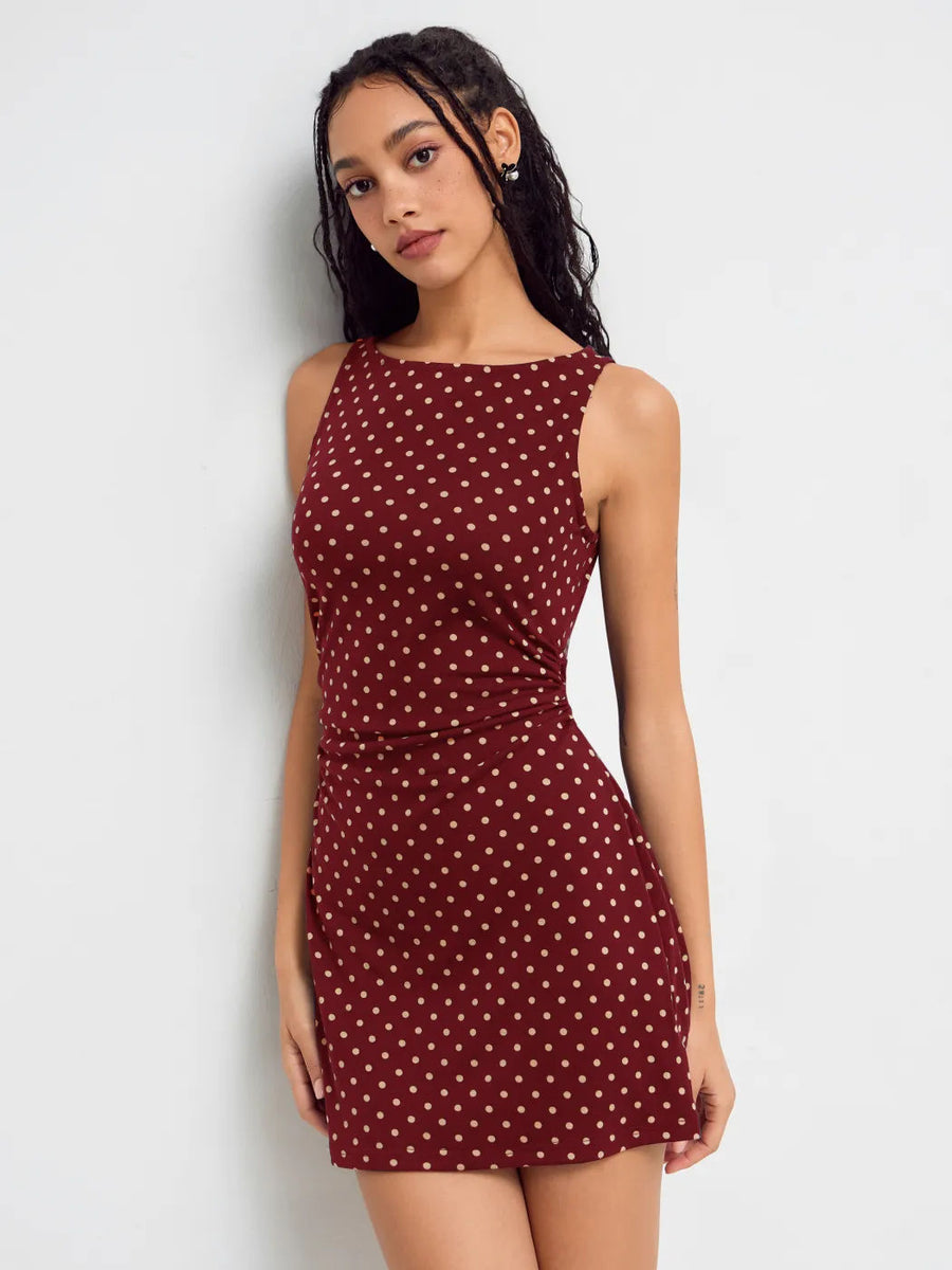 Vintage Polka Dot Sleeveless Dress for Women - Slim Fit Mini Dress