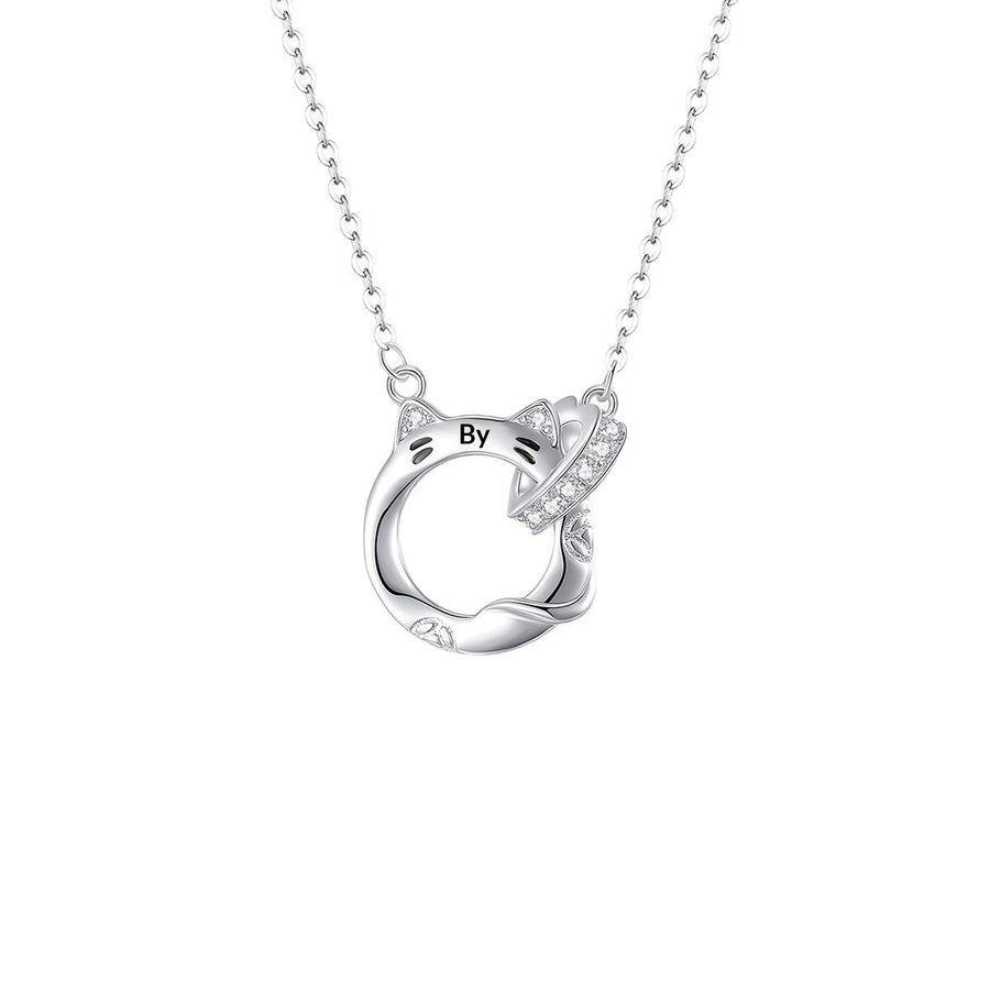 Lucky Cat Double-Ring Necklace for Women in S925 Silver
