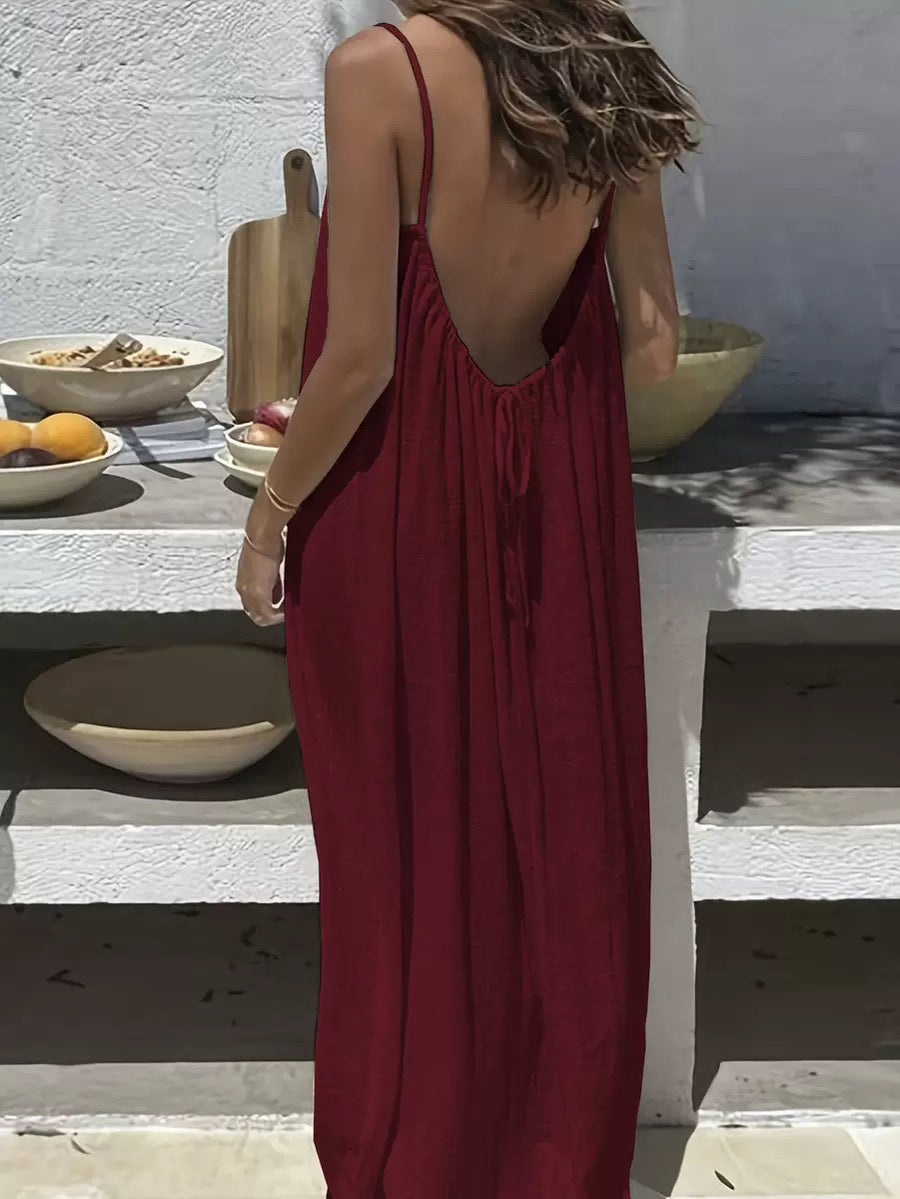 Womens Strap Coat Backless Loose-Fit Loungewear Dress