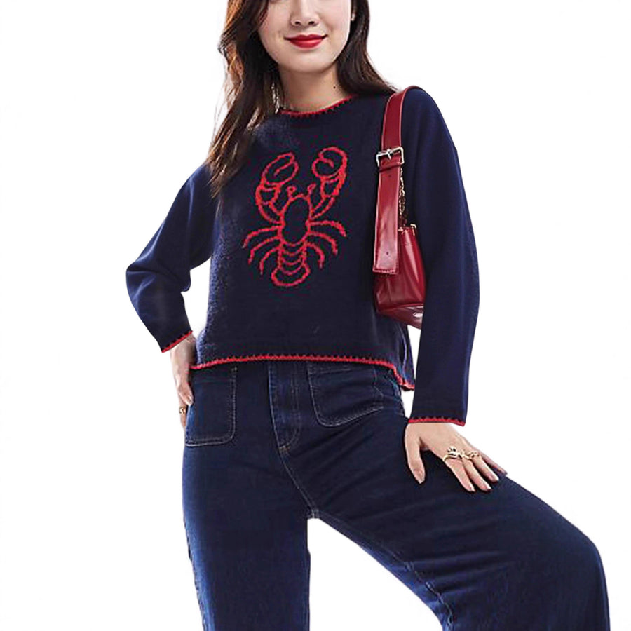 Color-block Long-sleeve Crew-neck Pullover Sweater